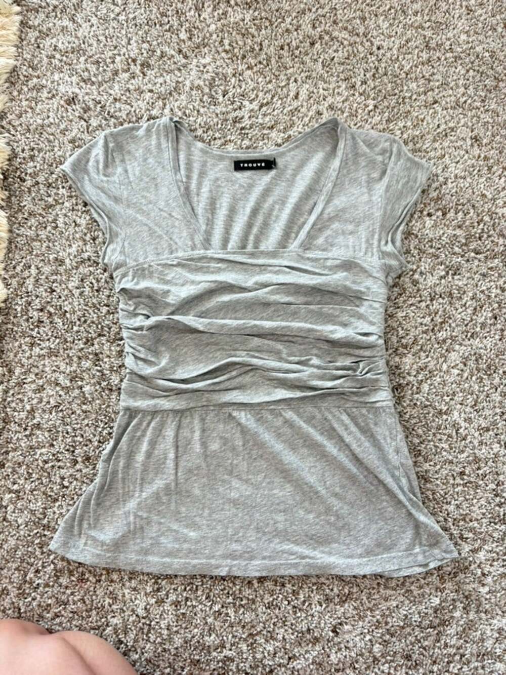 Trouvé Heathered Gray Goddess Ruched Waisted Square Neck Blouse M
